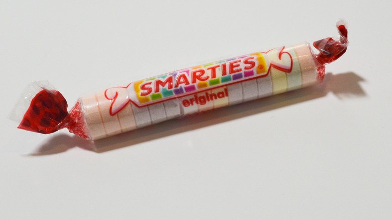 Smarties pack on white table