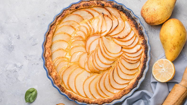 Poached pear tart