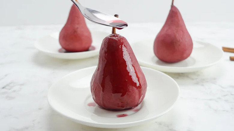 Red wine poached pears