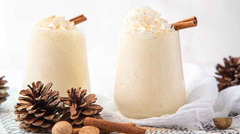 two eggnog milkshakes with cinnamon