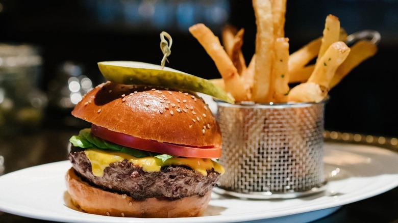 Burger and fries at Delmonico's