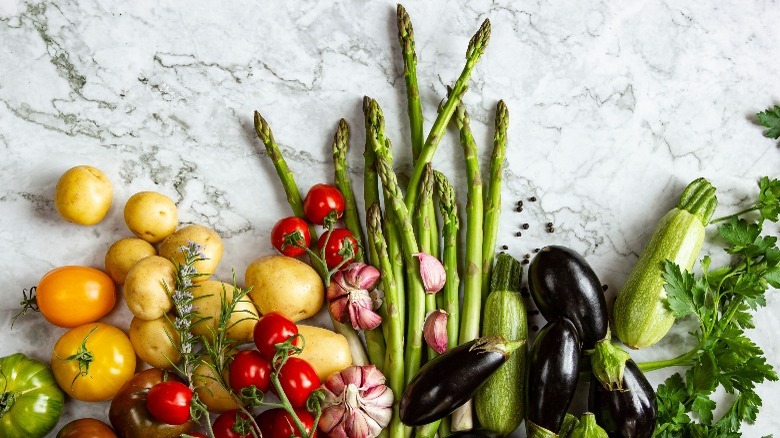 fresh spring vegetables flatlay