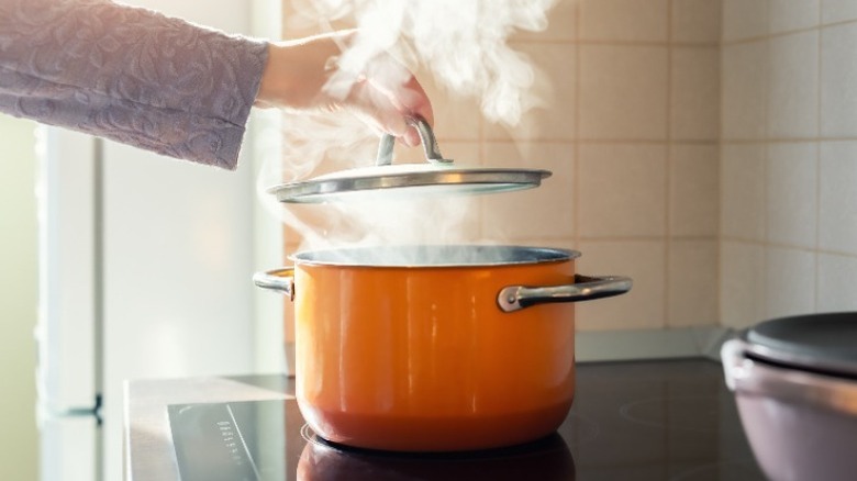 steaming pot on stove