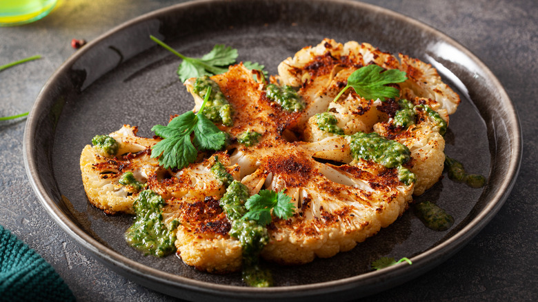 cauliflower steak on plate