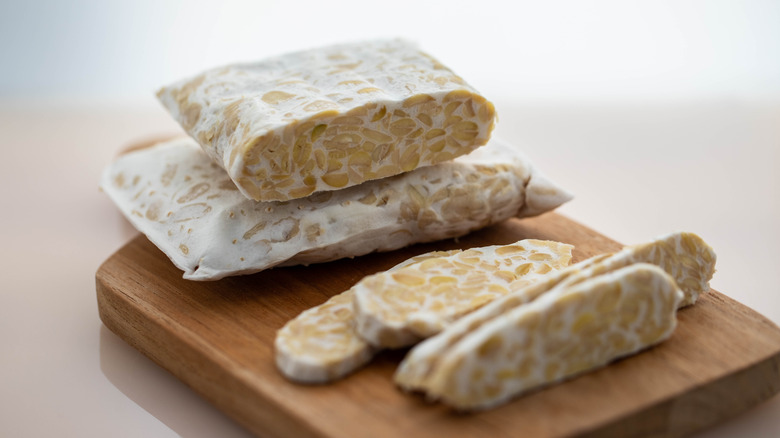 block and slices of tempeh