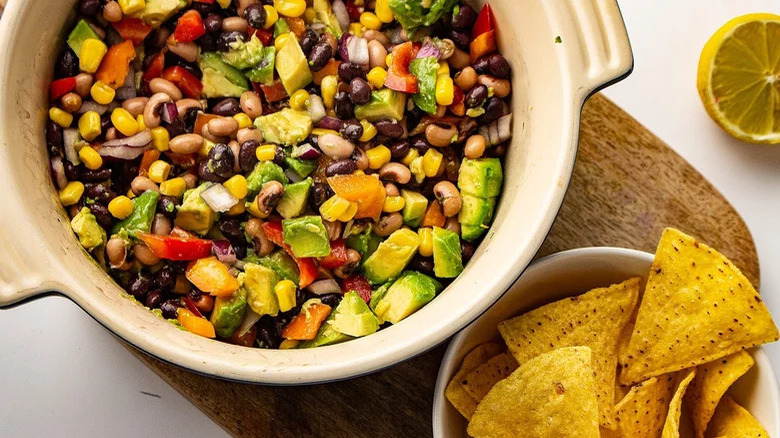 Cowboy caviar in enameled pan