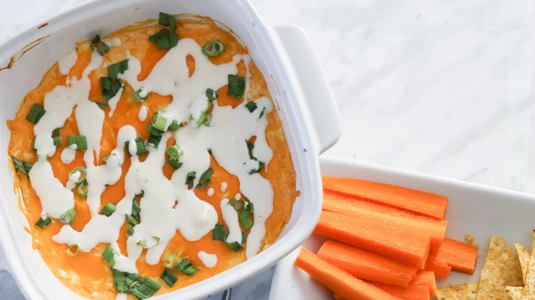 Buffalo chicken dip in bowl