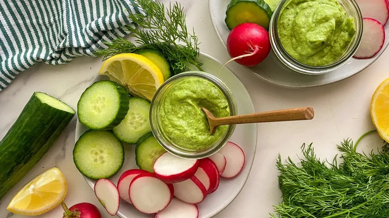 Vegan dill dip with ingredients