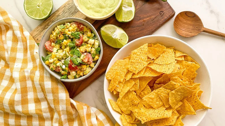 Elote corn dip with chips