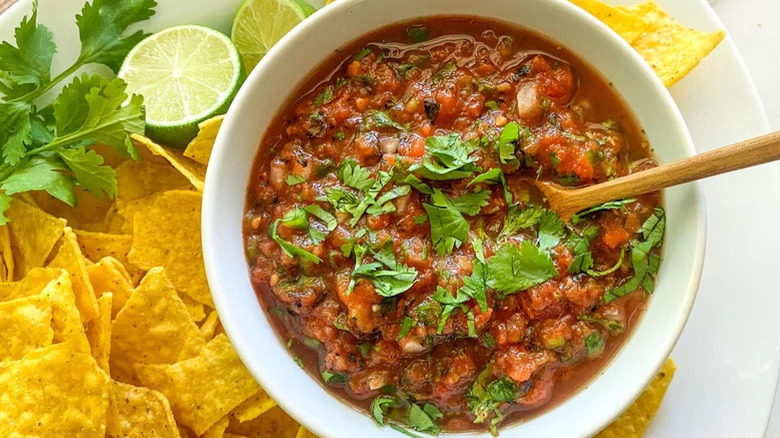 Salsa in bowl with chips