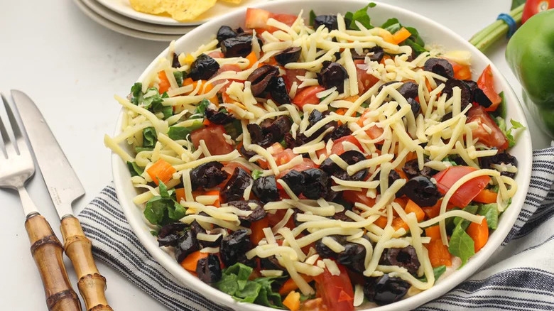 Taco dip in white bowl