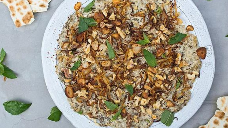 Smoky eggplant dip in bowl