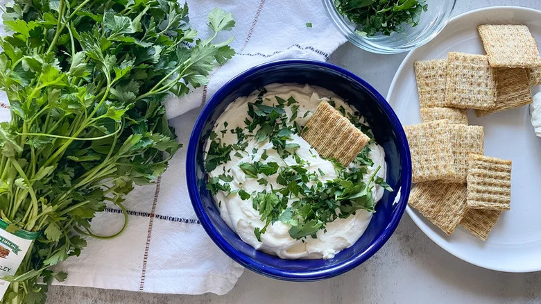 Whipped feta with woven crackers