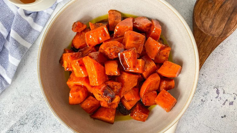 cubed sweet potato in bowl