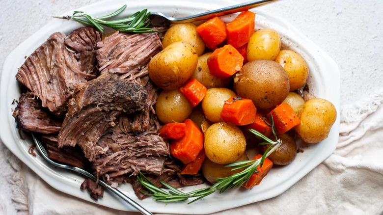 shredded rump roast and potatoes