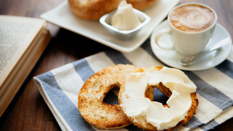 Bagels covered in cream cheese