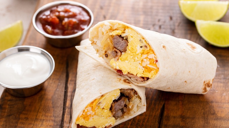 Breakfast burrito with toppings