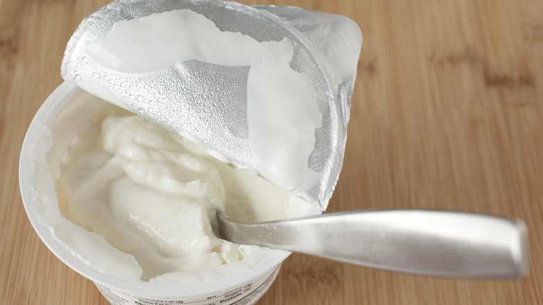 Greek yogurt with spoon