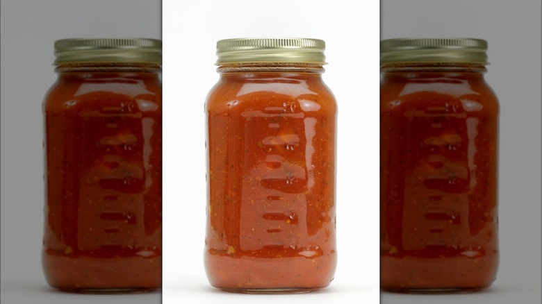 Canned tomato sauce in jar