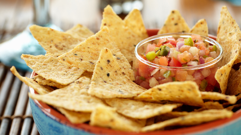 Chips and salsa on plate