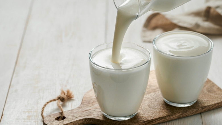 ayran being poured into a glass