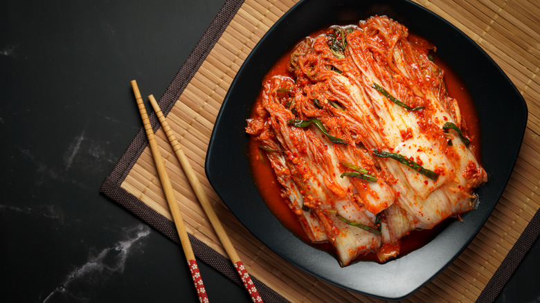 plate of napa kimchi 