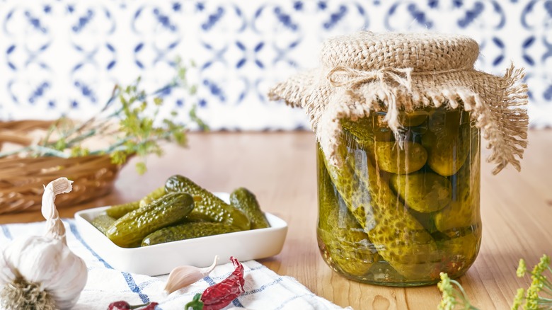 cucumber pickles in jar 