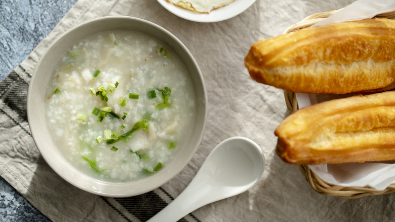 Porridge in white bowl 