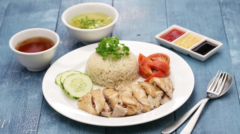 Rice on plate with chicken 