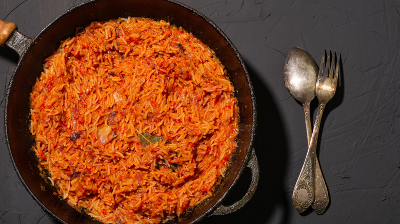 Red rice in skillet 