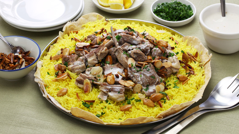Yellow rice dish with meat