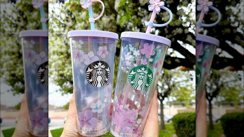 handheld cherry blossom cups