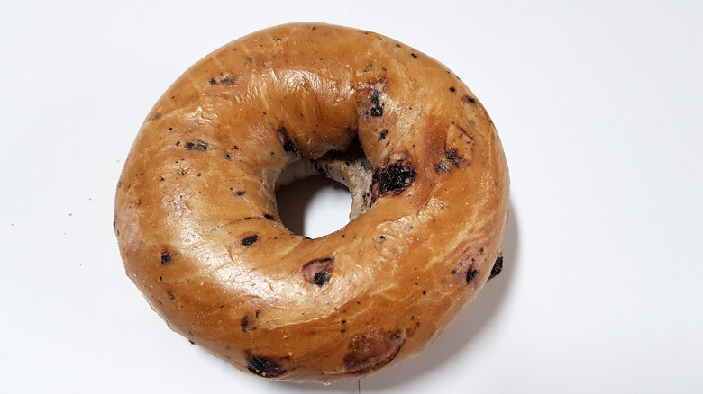 Blueberry bagel on white background