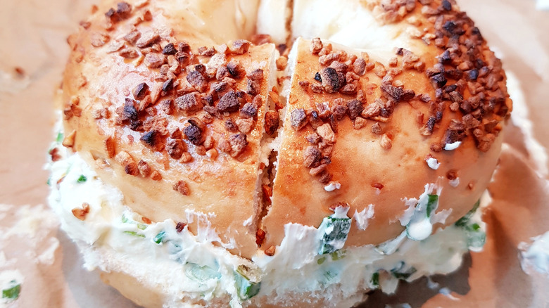 Garlic bagel with cream cheese