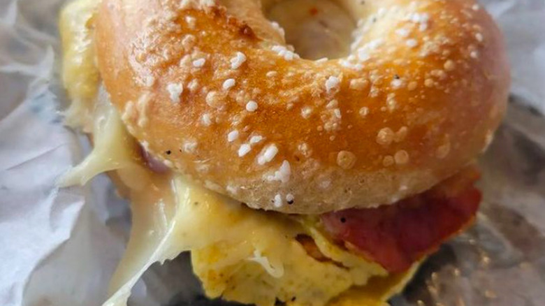 Salted bagel with melted cheese