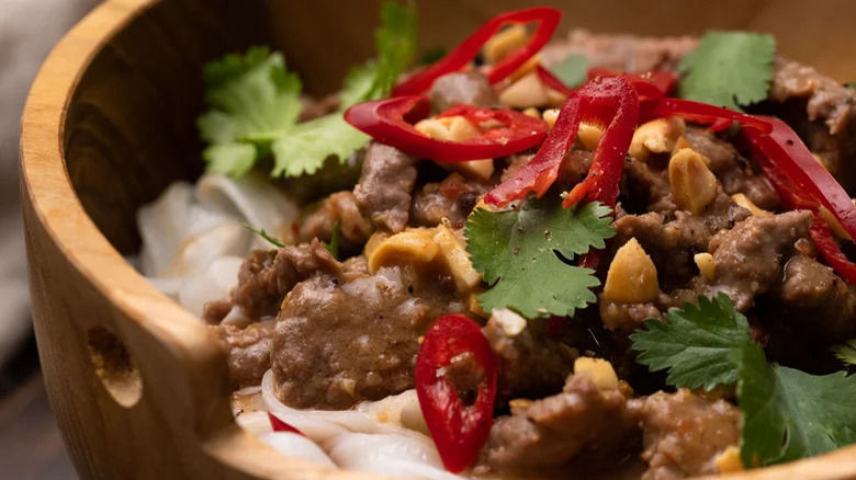 Beef panang curry in bowl