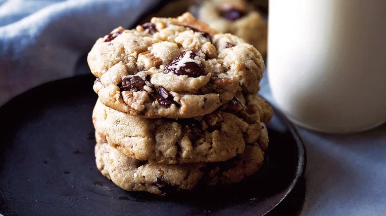 stack of cookies with milk