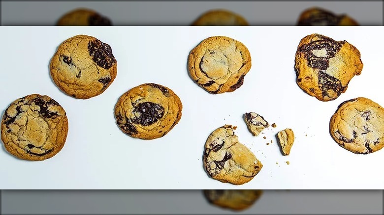 chocolate chip cookies on white background