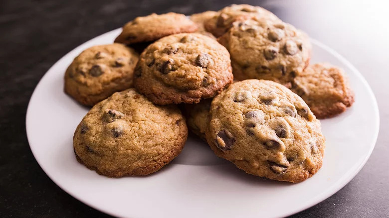 plate of chocolate chip cookies 