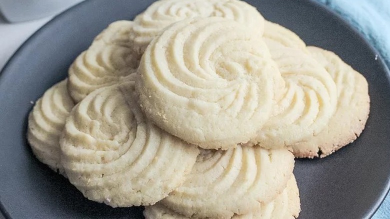 butter cookies on a blue plate