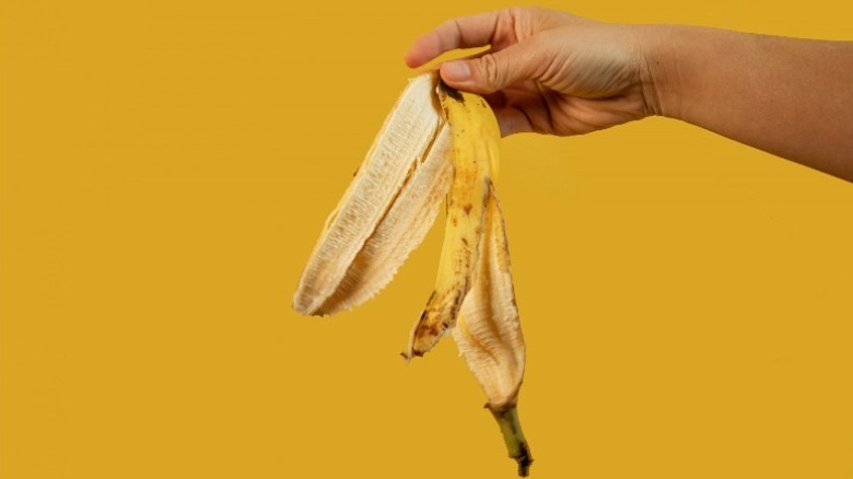 hand holding banana peel