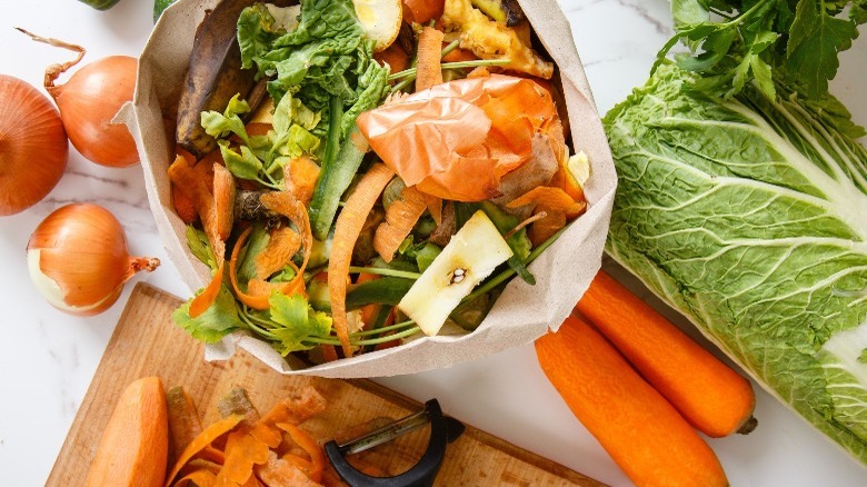 vegetable scraps in a bag