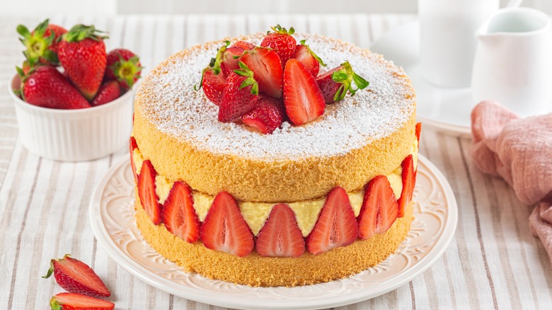 French Fraisier cake with diplomat cream