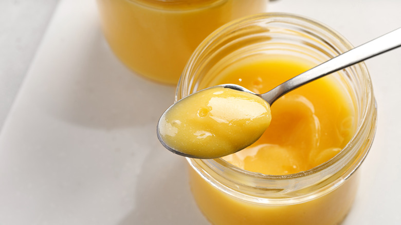 Jar of lemon curd table