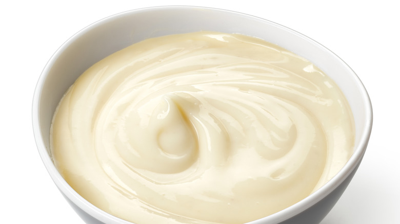 Vanilla pudding in white bowl
