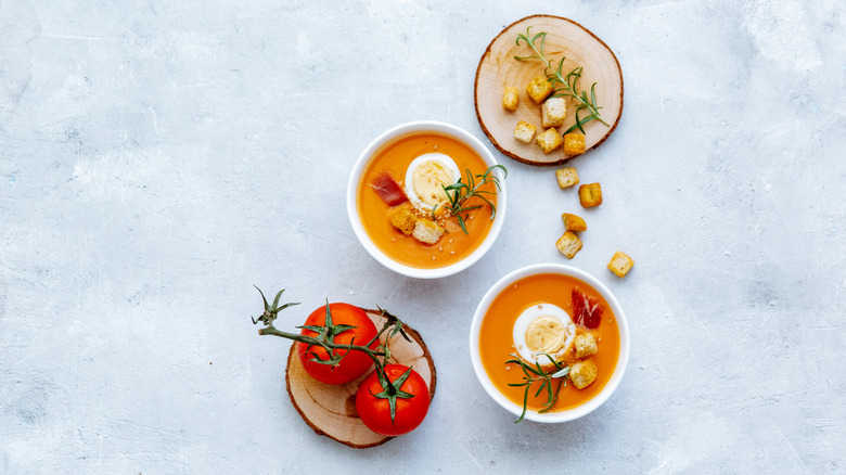 Gazpacho tapa topped with egg