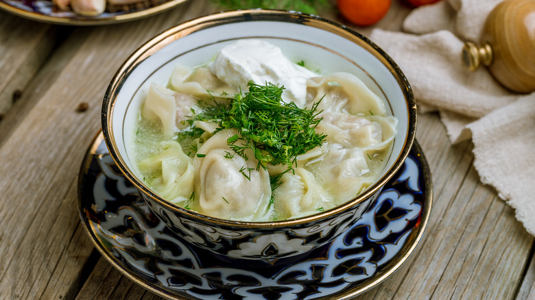 Chuchvara in bowl of broth