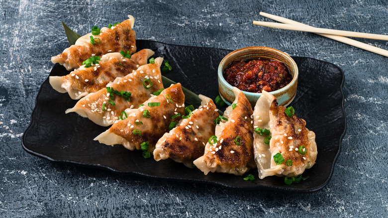 plate of crispy gyoza 