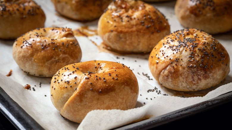 Round knishes on baking tray