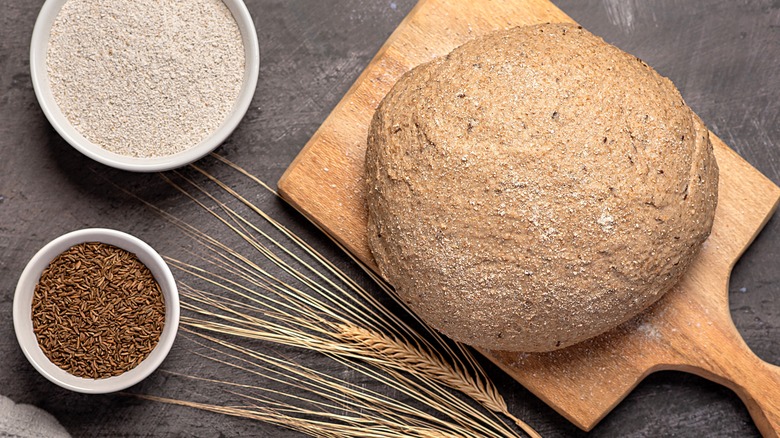 Rye bread dough on board